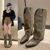 Autumn New Retro Pointed Western Boots Riveted Trouser Tube Boots Trendy Versatile Thick Heel Large Size Boots Women