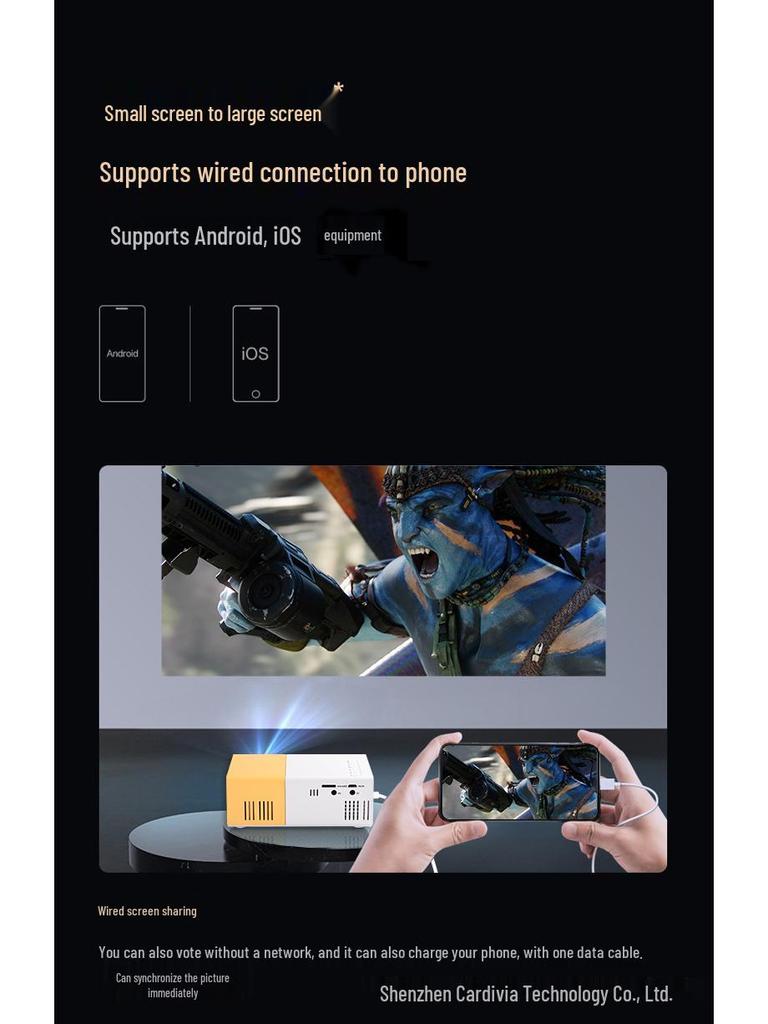 Мини HD LED проектор YG300 для зеркалирования экрана мобильного телефона