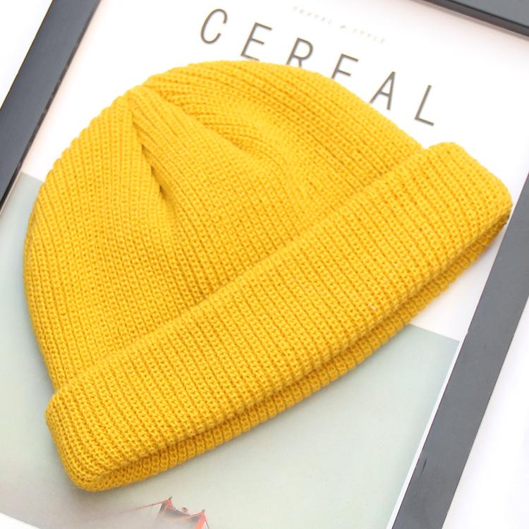 Solid color versatile knitted hat women's autumn and winter wool hat thickened thermal light board crimped cover head melon fur hat men