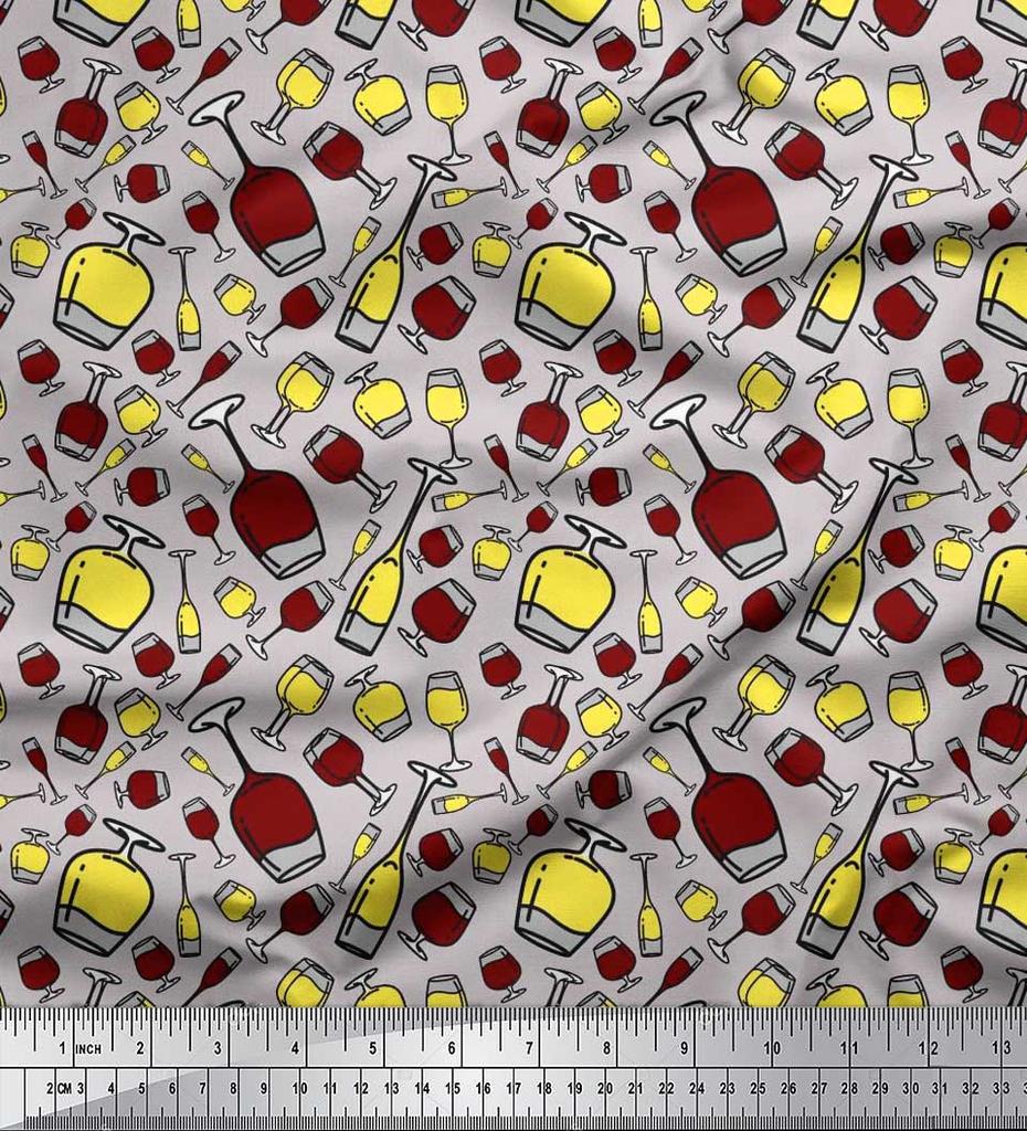 Soimoi Японская креп-сатиновая ткань с принтом для бутылок и бокалов для вина, ткань для рукоделия по метрам, 42 дюйма