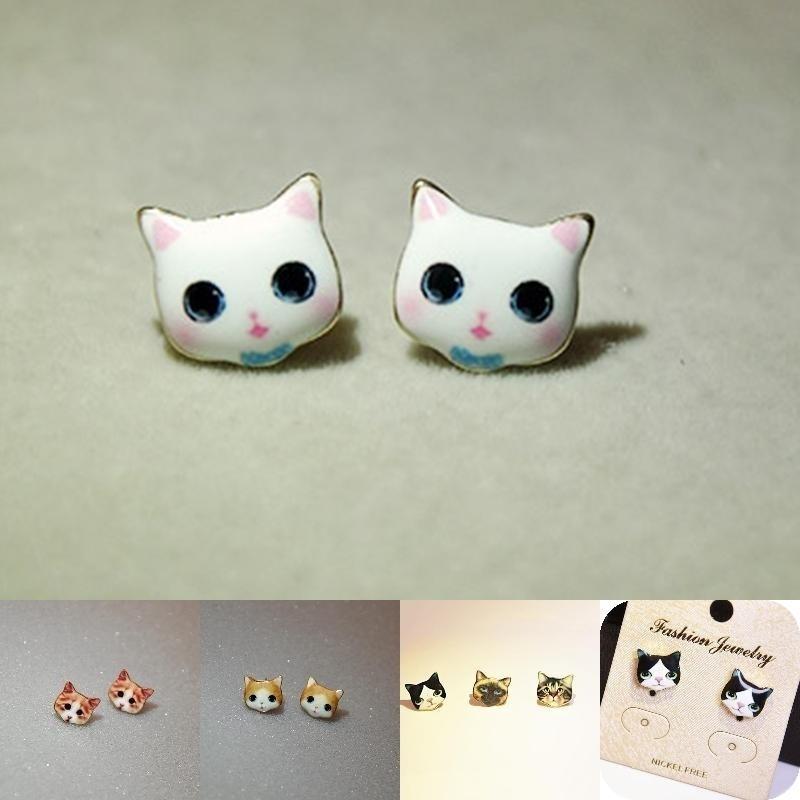 1 пара милых сережек-гвоздиков с рисунком кошки, изящная ручная работа