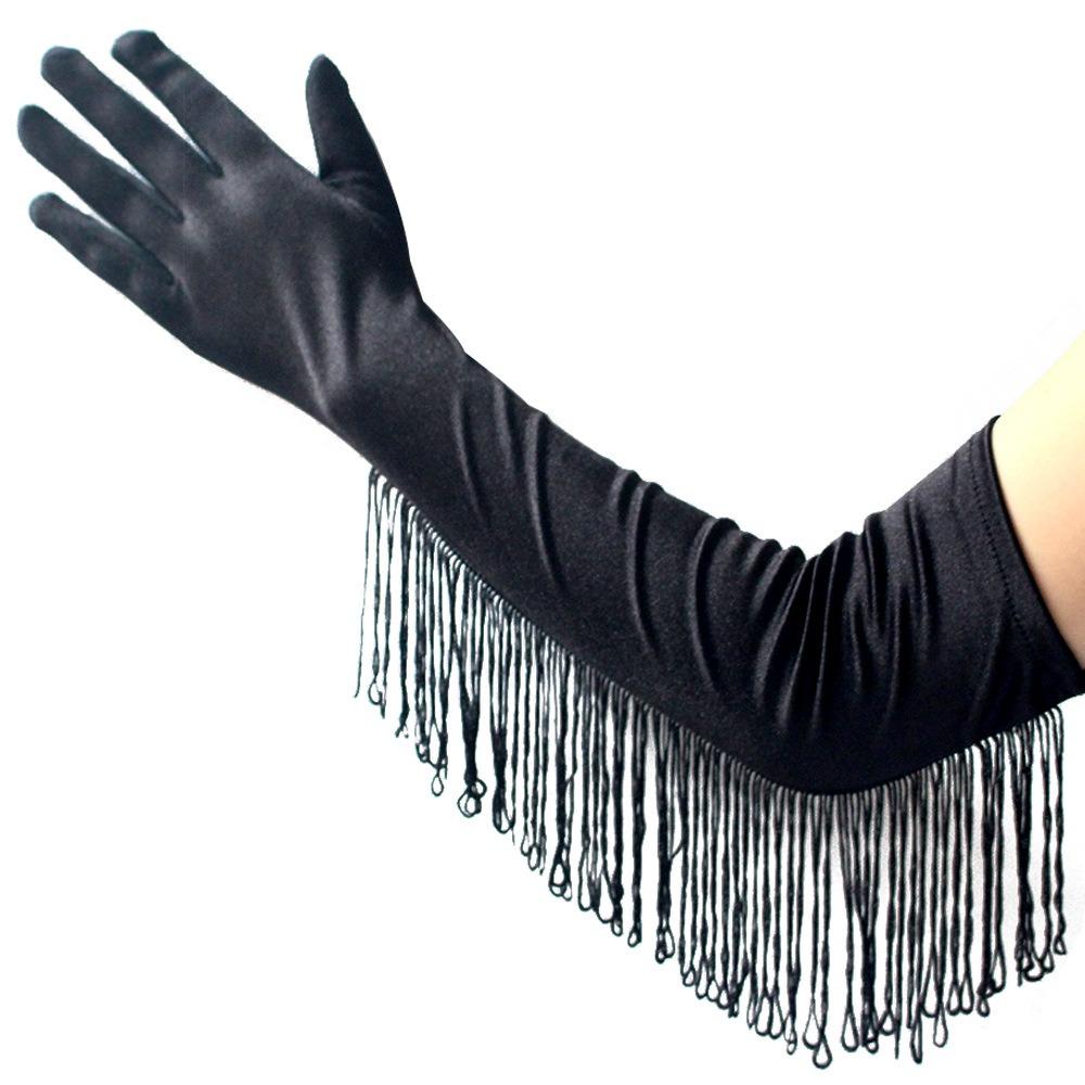 Musical Lady Long Gloves Stretch Stage Dance Mittens Simple Fringe Tassel Gloves Performance Party
