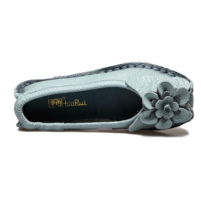 Women Loafers Genuine Split Leather Flat Heels Flower Round Toe Soft Solid Sandals Platform Ladies Shoes