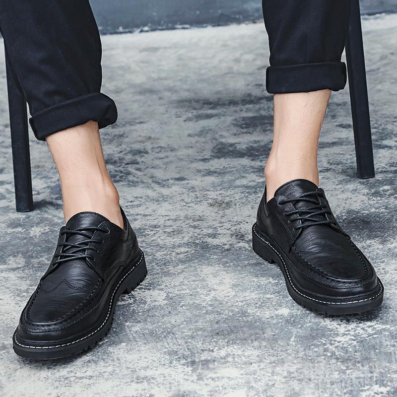 British Style Split Leather Men's Casual Business Lace Up Moccasin Shoes Comfortable Non Slip Fashion Black Dress Formal Casual Leather Shoes