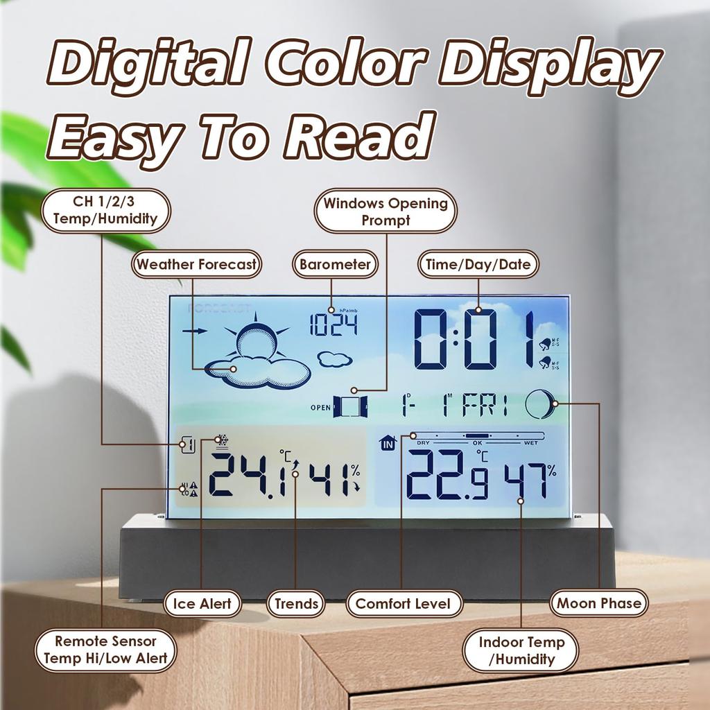 Цифровая мини-метеостанция с измерением температуры в помещении/на улице, барометром и будильником