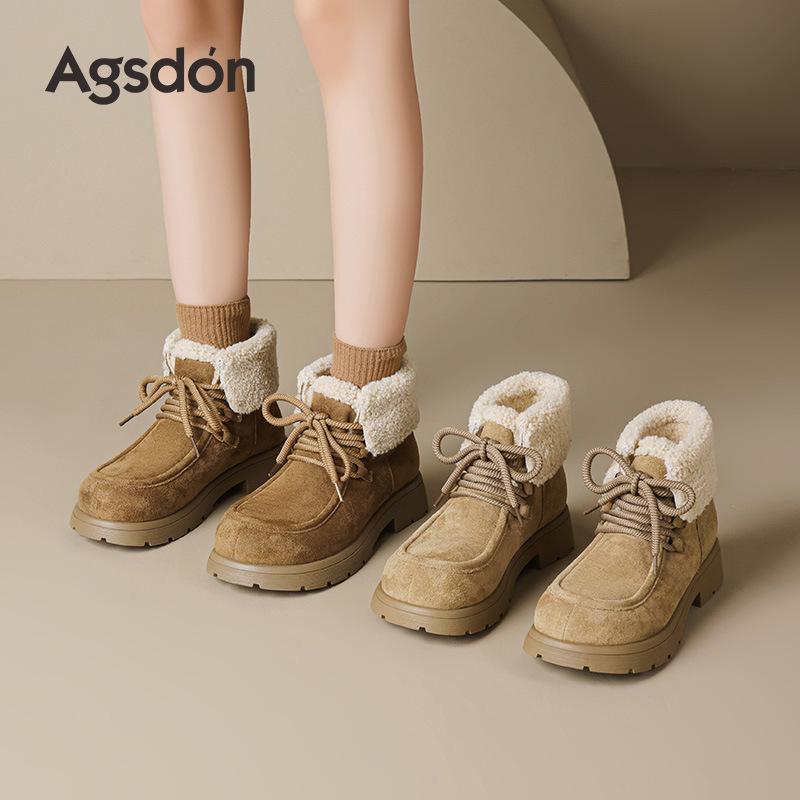 Augustus den velvet Martin boots women's 2025 new autumn and winter retro short fluffy shoes platform-soled lace-up cotton shoes