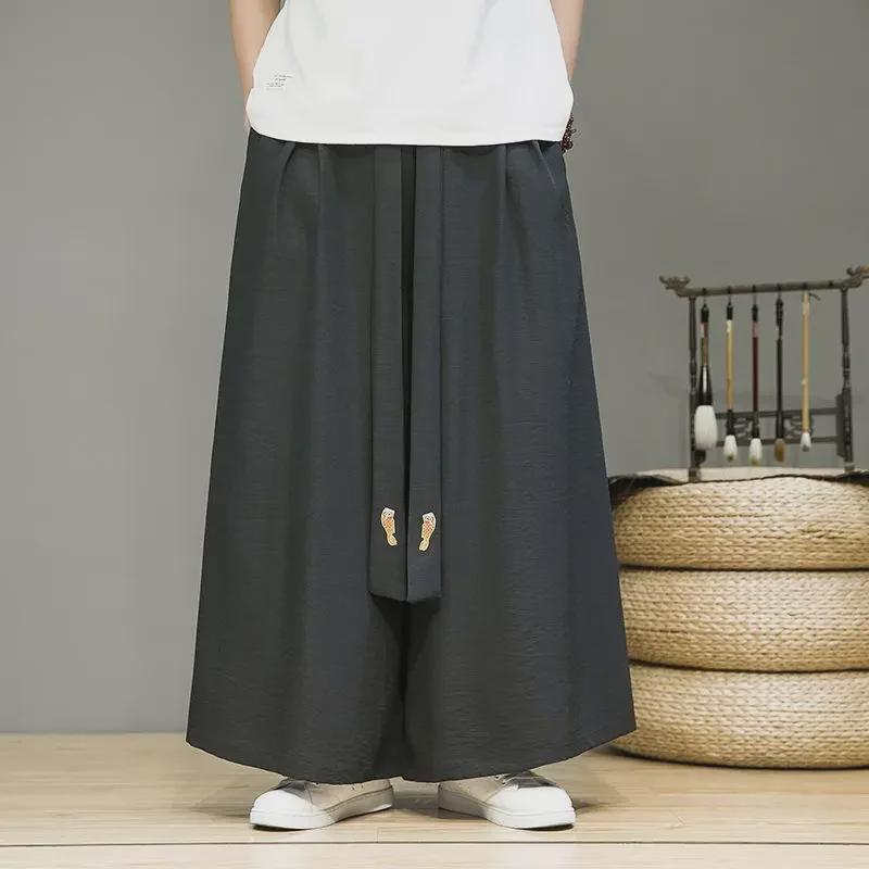 Men's Chiffon Hanfu Loose Wide-Leg Pants - Retro National Style Summer Straight Pants