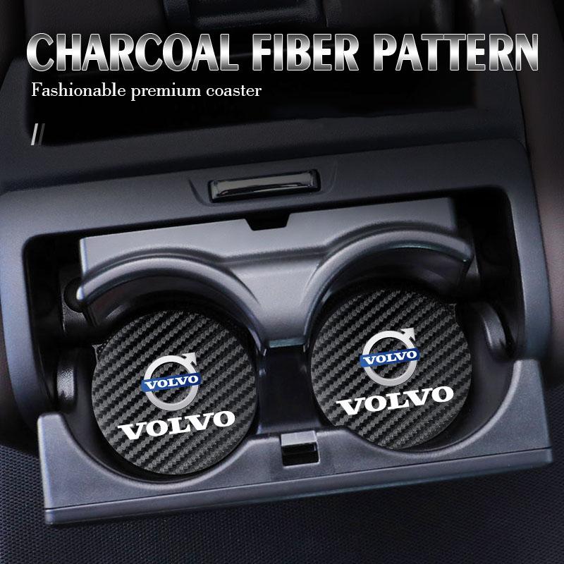 2Pcs Car Leather Coaster Pad Anti-noise Water Cup Mat For Volvo Rdesign XC60 XC40 V60 V70 XC90 V90 V40 EC40 EX40 S80 S60 S90 C70