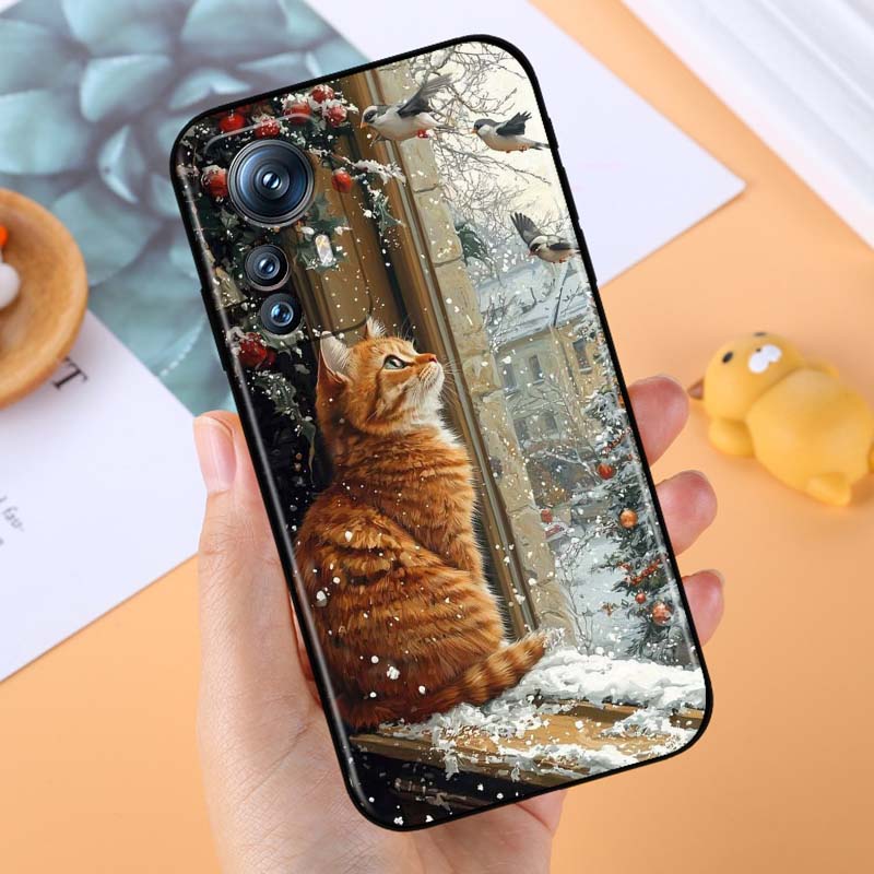 Милая мультяшная кошка Иллюстрация Для Xiaomi Mi 15 14 13 13T 12 12T 12S 11 11i 11T Pro Ultra Lite 5G Черный Мягкий Чехол для Телефона