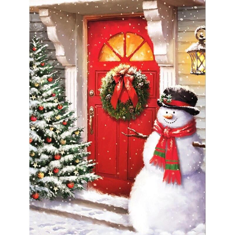 5D DIY Алмазная картина Снежная сцена Алмазная вышивка Снеговик Вышивка крестом Полная круглая дрель Домашний декор Ручные поделки Подарок