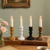 Vintage Relief Texture Candle Holder Taper Holder, Nostalgic Resin Candlestick Decorative French Style Stand for Wedding Party Dinning Table