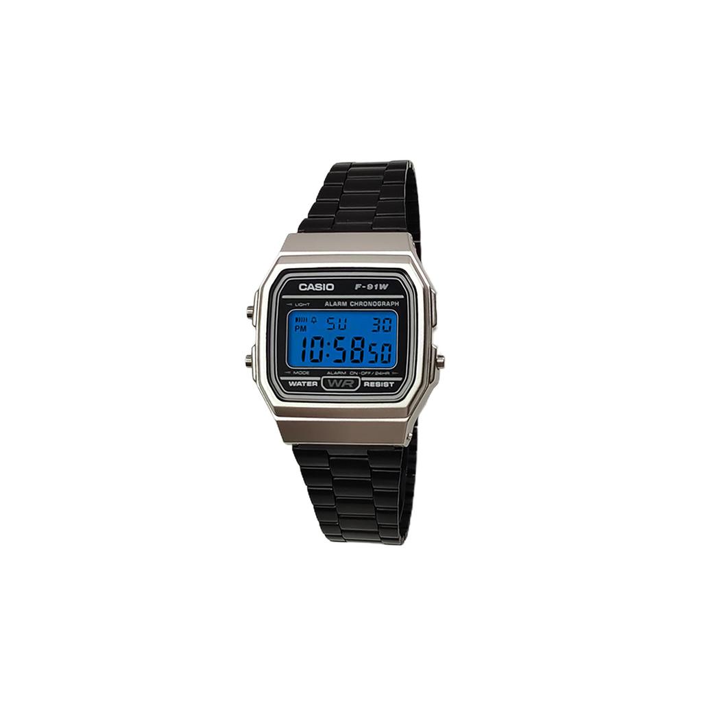 Casio Коллекция Custom Кварцевый механизм Ремешок из нержавеющей стали Часы Мужские Часы Черный циферблат F-91WM-7A(Watch5--)