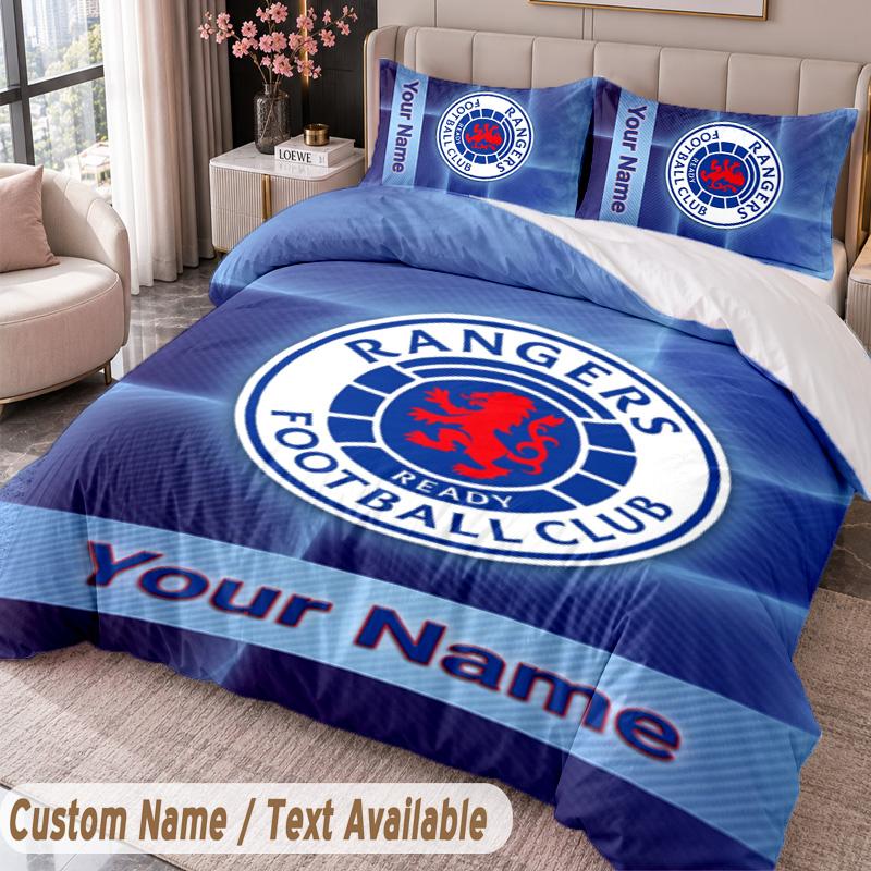 Rangers FC Printed Bedding Set Custom Name Text 1 Duvet Cover 2 Pillowcases For Bedroom