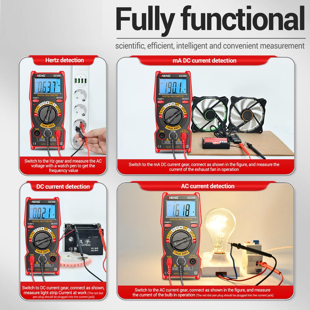 ANENG SZ309 Интеллектуальный мультиметр 1999 счетчик Высокоточный электрический тестер ЖК-подсветка ACDC