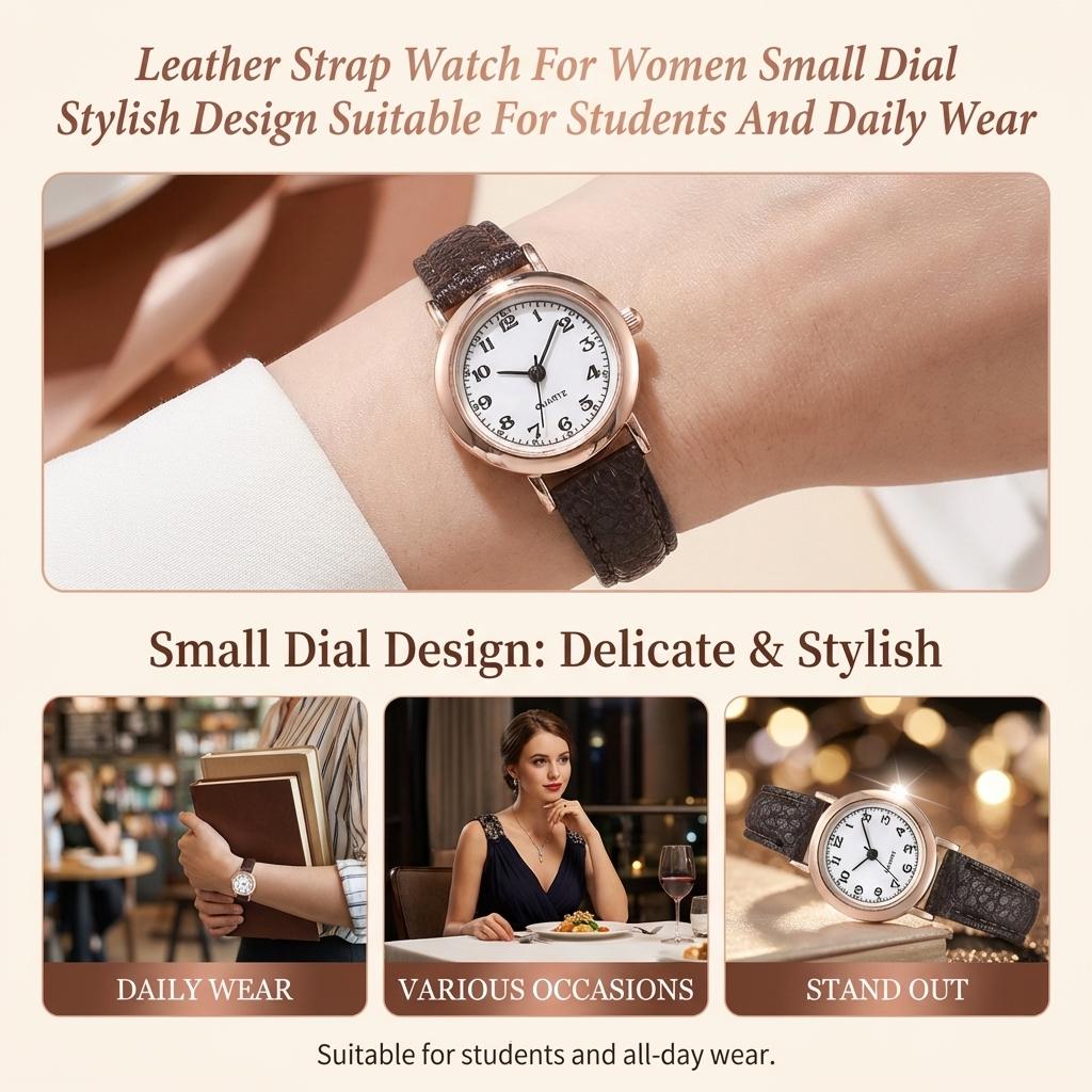 Leather Strap Watch For Women Small Dial Stylish Design Suitable For Students And Daily Wear