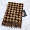 Women's Medium-Length Houndstooth Scarf - Warm, Sweet Style, Imitation Cashmere, Tassel Snood, Thick Shawl