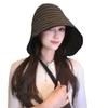 Summer big eaves striped bucket hat showing face small sunshade bucket hat women's outdoor travel bag head sunscreen basin hat