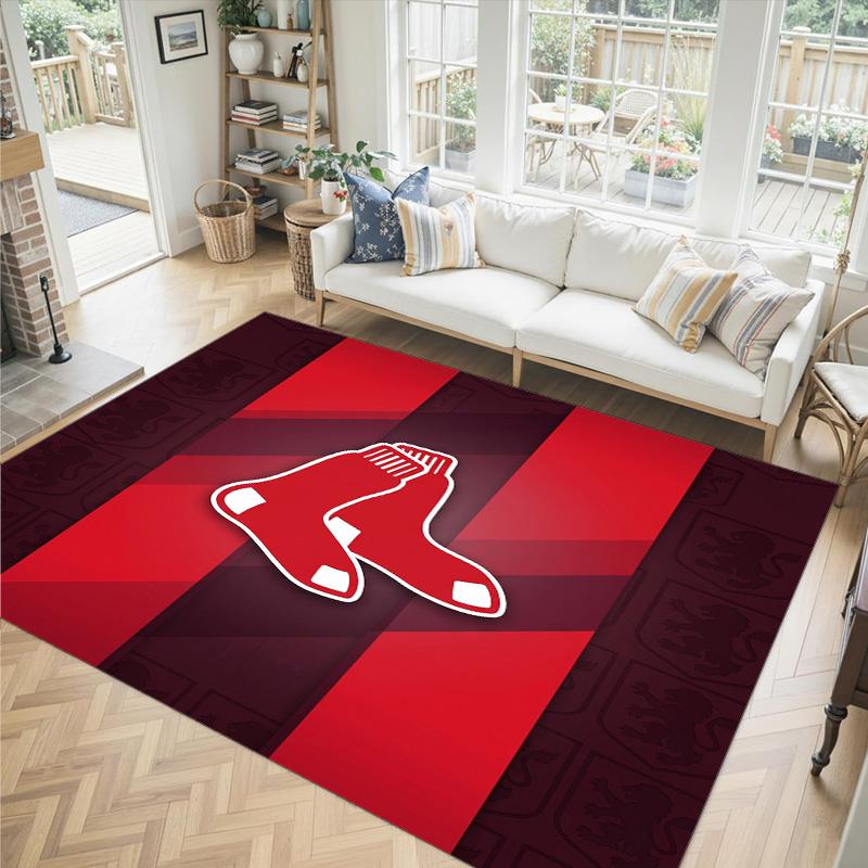 Boston Red Sox Design Crystal Velvet Carpet Cozy Non?Slip Printed Rug For Bedroom Living Room Entrance