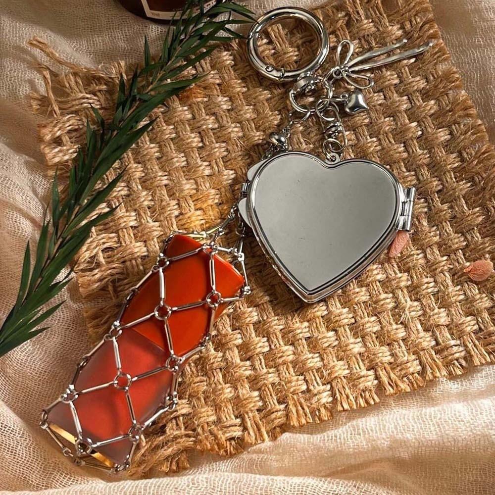 Mini Net Pocket Lipstick Bag Keychain Cherry Lipstick Cover Key Ring Outdoor