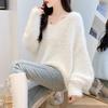 Women's Faux Mink V-Neck Pullover Sweater