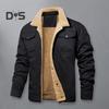 Men Cotton Jacket Lapel Long Sleeve Buttons Closure Thickened Velvet Lining Coat Solid Color Two Side Pockets Winter Outerwear