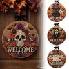 Festive Halloween Wall Hanging Pearl Diamond Art Welcome Sign, 2D Flat Rhinestone Painting Craft Sparkling Faux Decor Wooden Ornament, Ghost Cat Grim