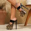 Liyke  Summer Fashion Runway Super High Platform Heels Party Stripper Slippers Sexy Leopard Print Peep Toe Shoes Women Mules