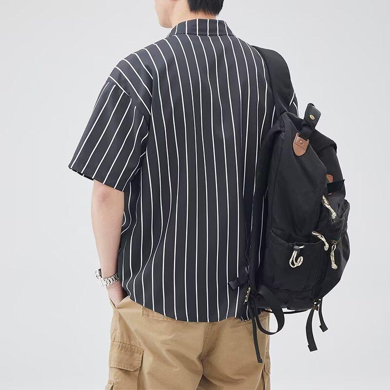 Весна-лето Мужская полосатая рубашка с отложным воротником и коротким рукавом, дышащая, для деловых поездок