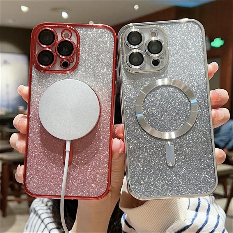 Для iPhone 15 Pro Max Роскошный чехол Magsafe с магнитным квадратным покрытием и градиентной блестящей рамкой для телефона iPhone 11 12 13 14 15 Plus
