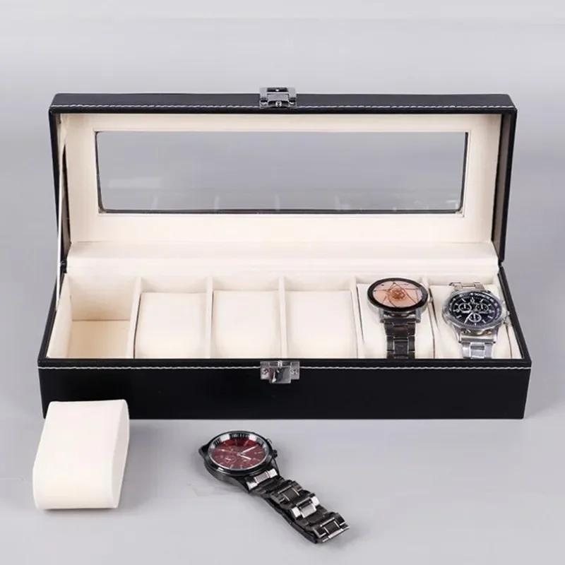 6 Grids Watch Box PU Leather Watch Case Holder Organizer Storage Box for Quartz Watches Jewelry Boxes Display Best Gift