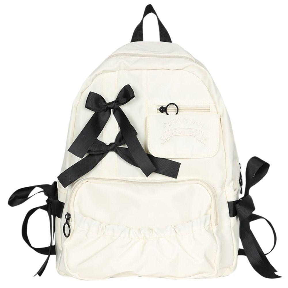 College Style Bow Backpack Large Capacity Canvas Shoulders Bag Cute Students School Bag School