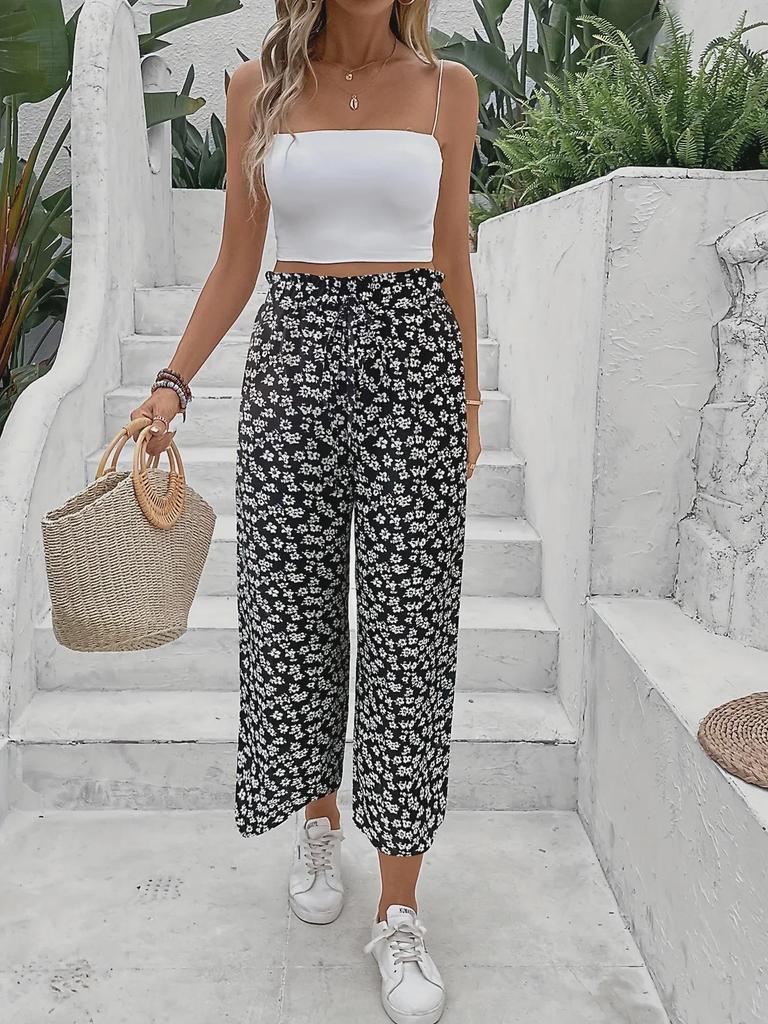 Женские летние полосатые брюки с высокой талией и широкими штанинами 2025 года — свободные, облегающие, повседневный стиль