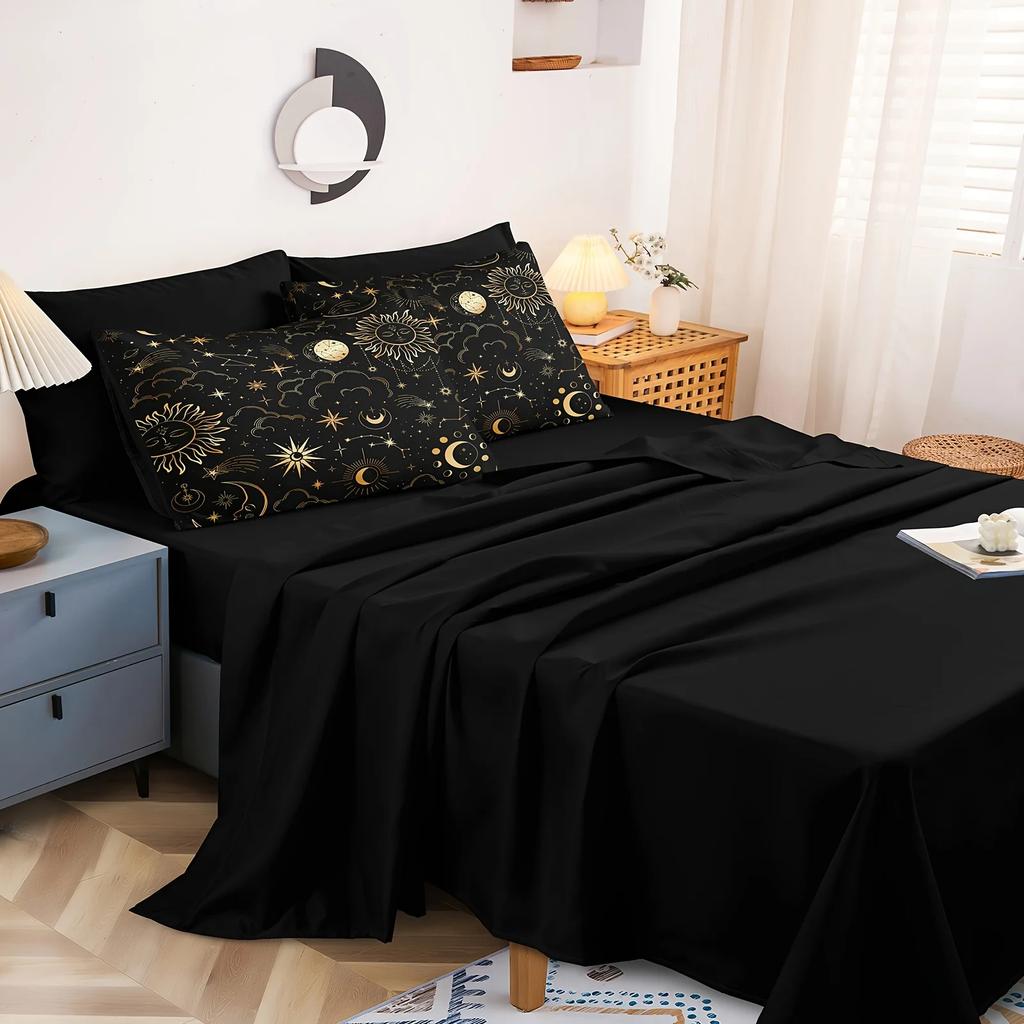 Black Golden Bedding Set Sun and Moon 3D Print  Large Bag Bedding Set Posy Bedding Set Mandela Quilt Cover 100% Soft Microfiber