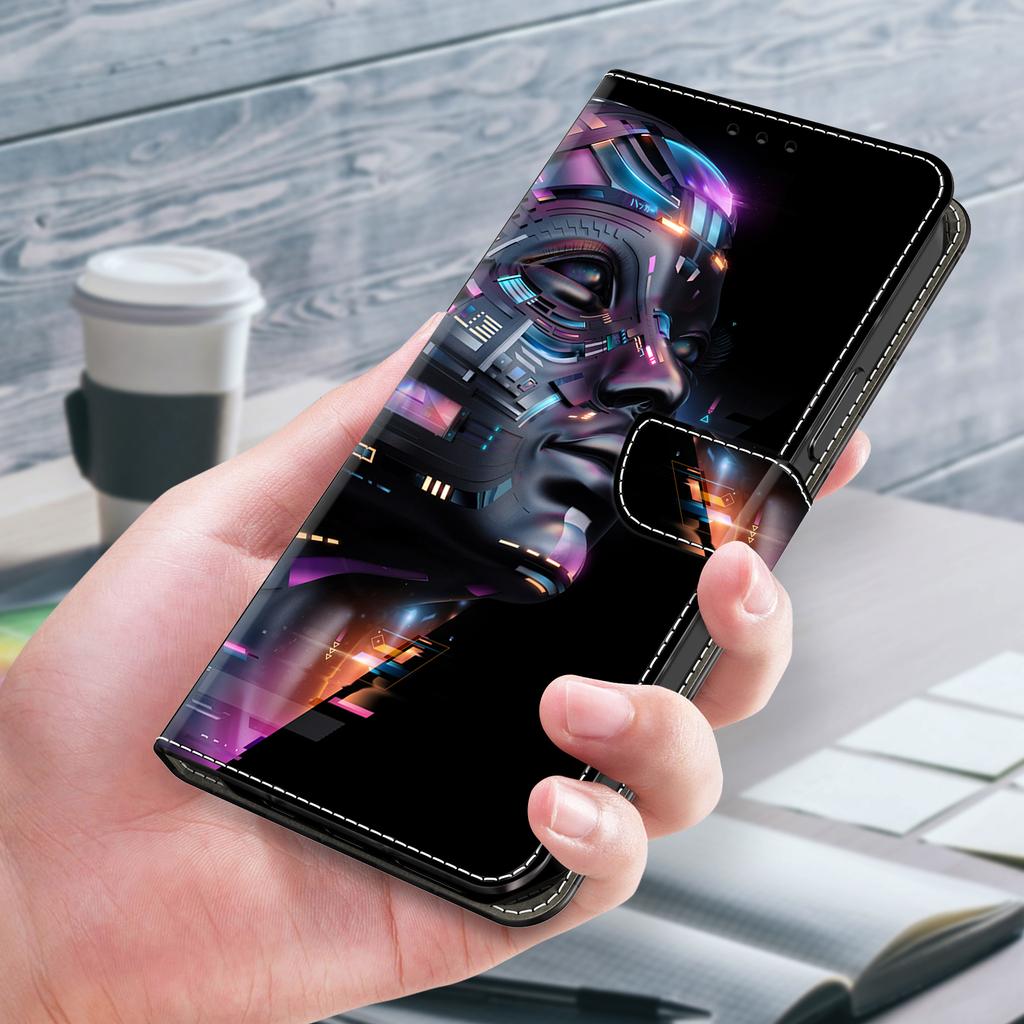 AI Digital Robots Pattern PU Leather Book Case for iPhone Samsung Huawei Honor Google Redmi Xiaomi LG Motorola Sony Nokia Oneplus Oppo