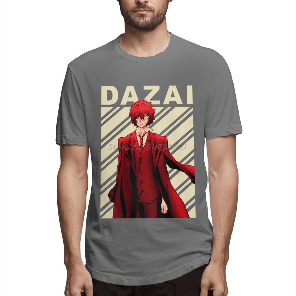 Винтажная аниме-футболка Dazai Osamu Bungou Stray Dogs для мужчин, хлопковые футболки, уличная одежда Харадзюку, с коротким рукавом, на заказ для мужчин