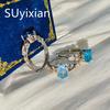 925 Sterling Silver Fashion Light Luxury Ice Flower Cut Zircon Twist Ring Birthday Party Anniversary Gift