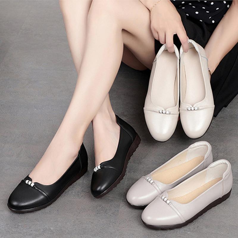 Женская весенняя обувь, женская обувь из натуральной кожи на плоской подошве, женская обувь из говяжьего сухожилия с мягкой подошвой, обувь для мам среднего и пожилого возраста