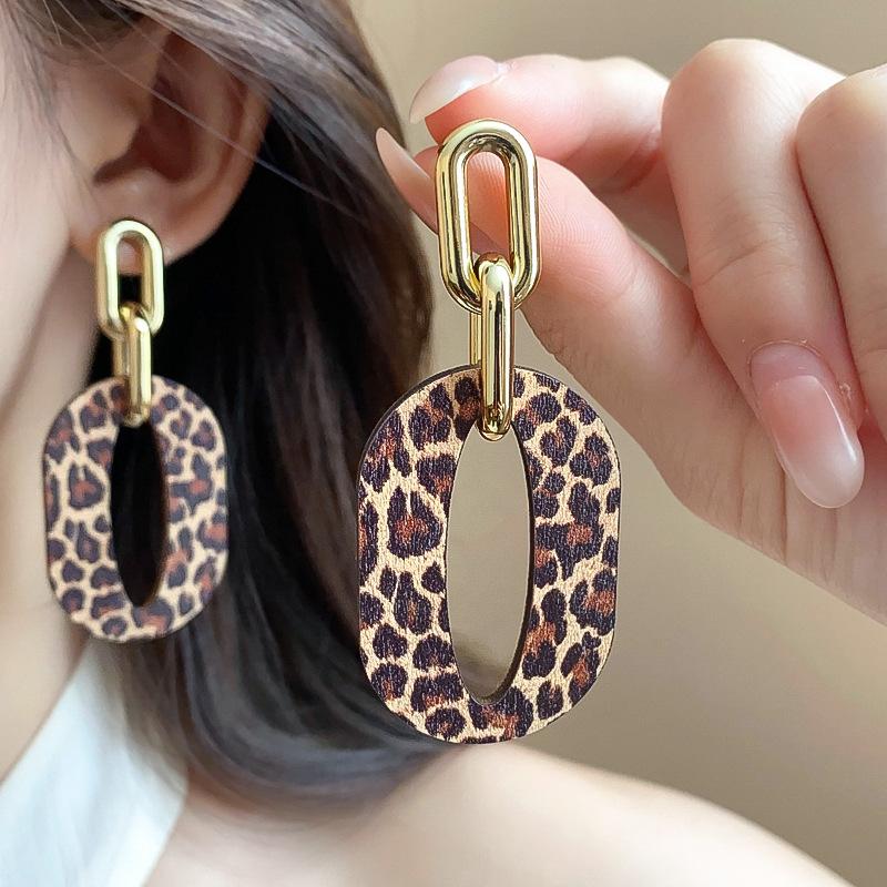 Серьги Mirad с геометрическим рисунком в виде круга и кофейным леопардовым принтом с европейским и американским модным темпераментом, ретро-серьги высокого класса