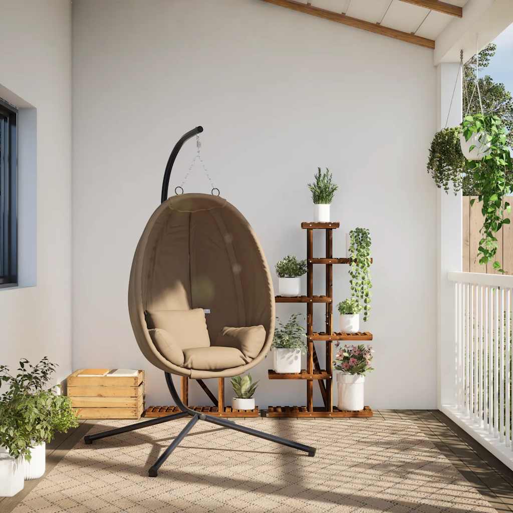Egg Style Hanging Chair with Stand Taupe Fabric and Steel