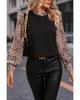 Azura Exchange Black Contrast Leopard Print Lantern Sleeve Blouse