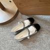 Sheepskin Version~ Grape Mother Same Leather Flat Bottom Light Mouth Color Matching Pearl Chain Commuting Mary Jane Shoes Women's Single Shoes