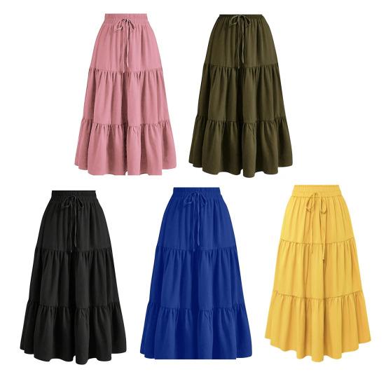 Женская летняя многоярусная юбка-макси А-силуэта с высокой талией, плиссированная, расклешенная, длинная, повседневная, летящая, пляжная, в стиле бохо