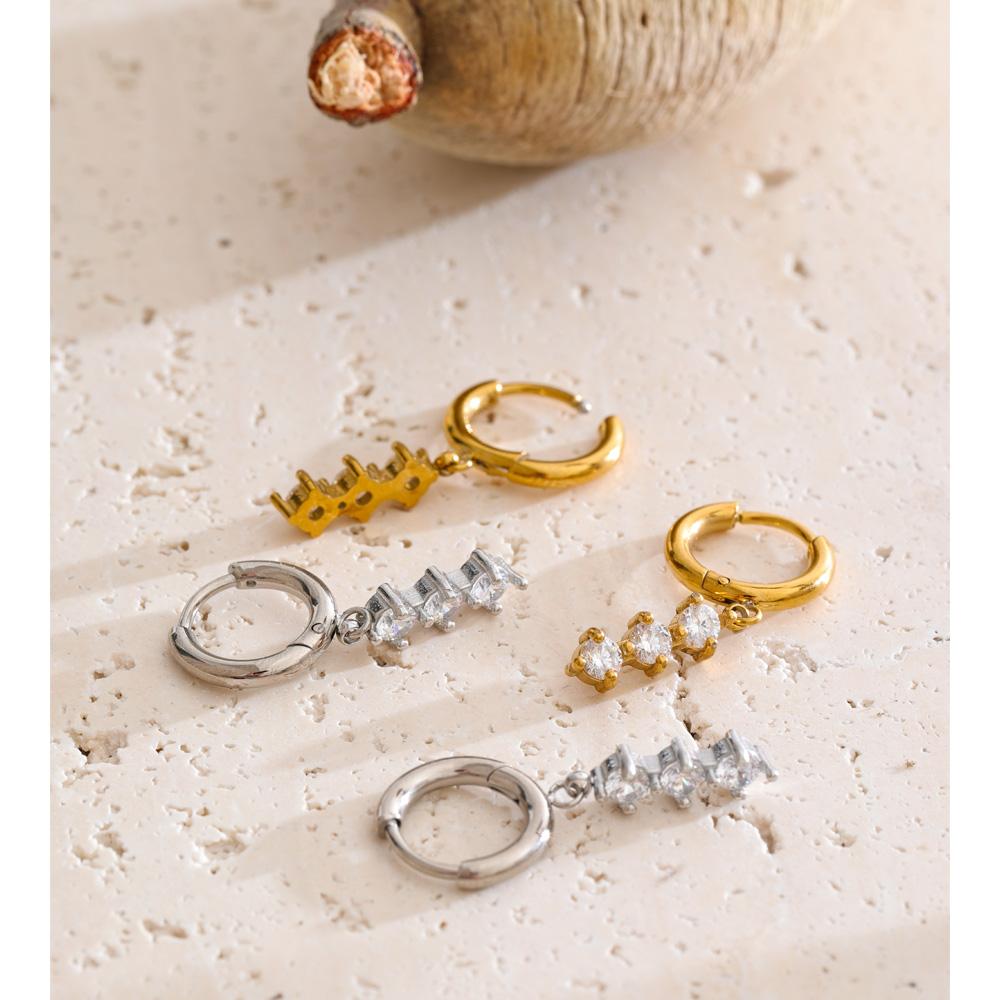 Yhpup Stainless Steel Cubic Zirconia Small Charm Drop Hoop Earrings 16K Gold Platinum Color PVD Plated Stylish Daily Jewelry