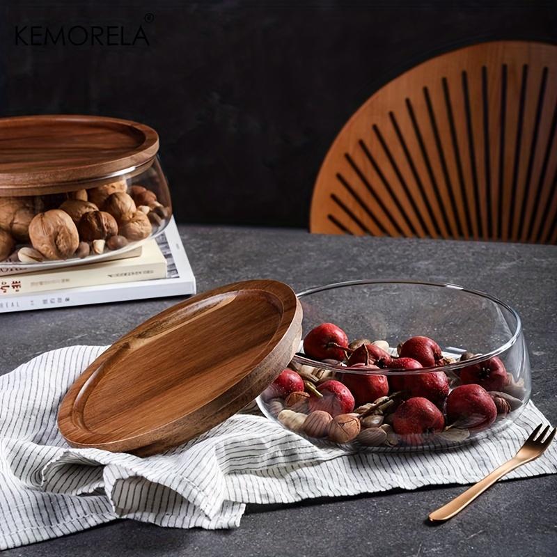 KEMORELA 1 шт. Стеклянные контейнеры для хранения продуктов с деревянной крышкой, кухонный органайзер для хранения закусок, фруктов, конфет, орехов, мелочей