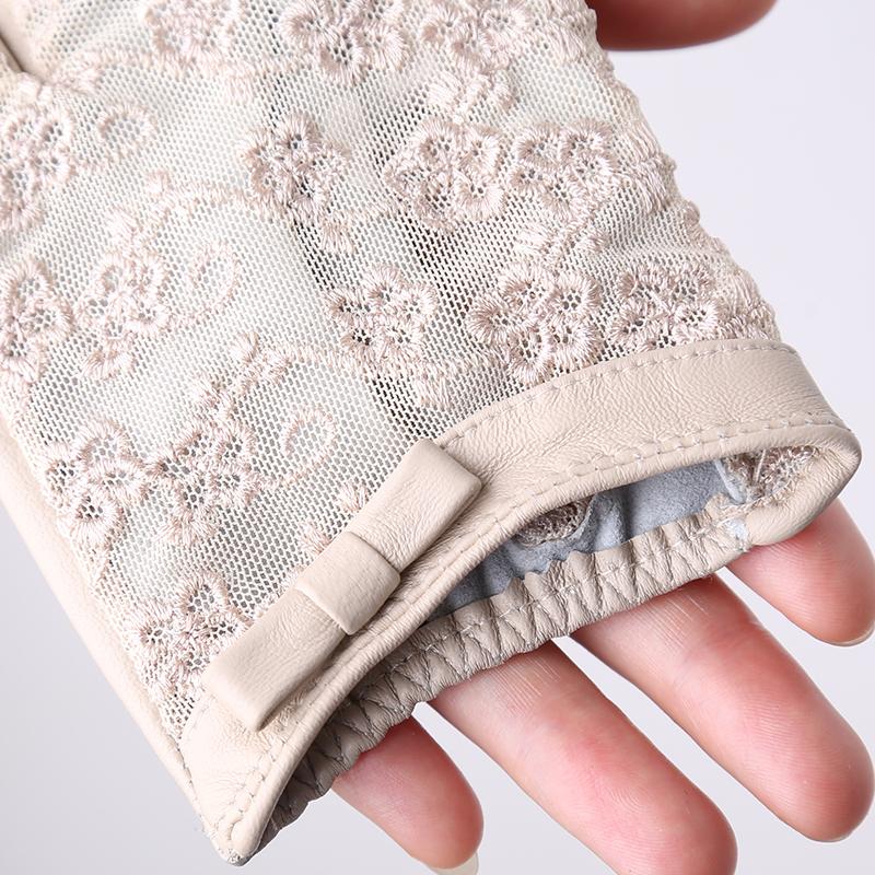 Кружевные кожаные перчатки Черные короткие перчатки из овчины