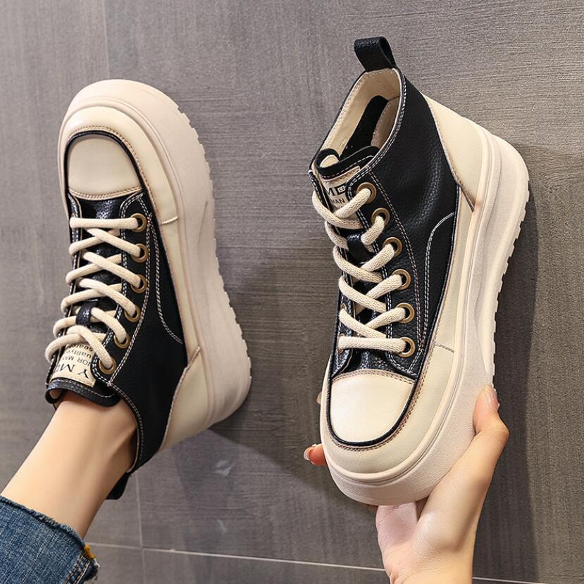 Женская обувь на танкетке с высоким берцем, повседневная обувь, модная женская обувь весна-лето-осень, массивные кроссовки, дышащая, удобная