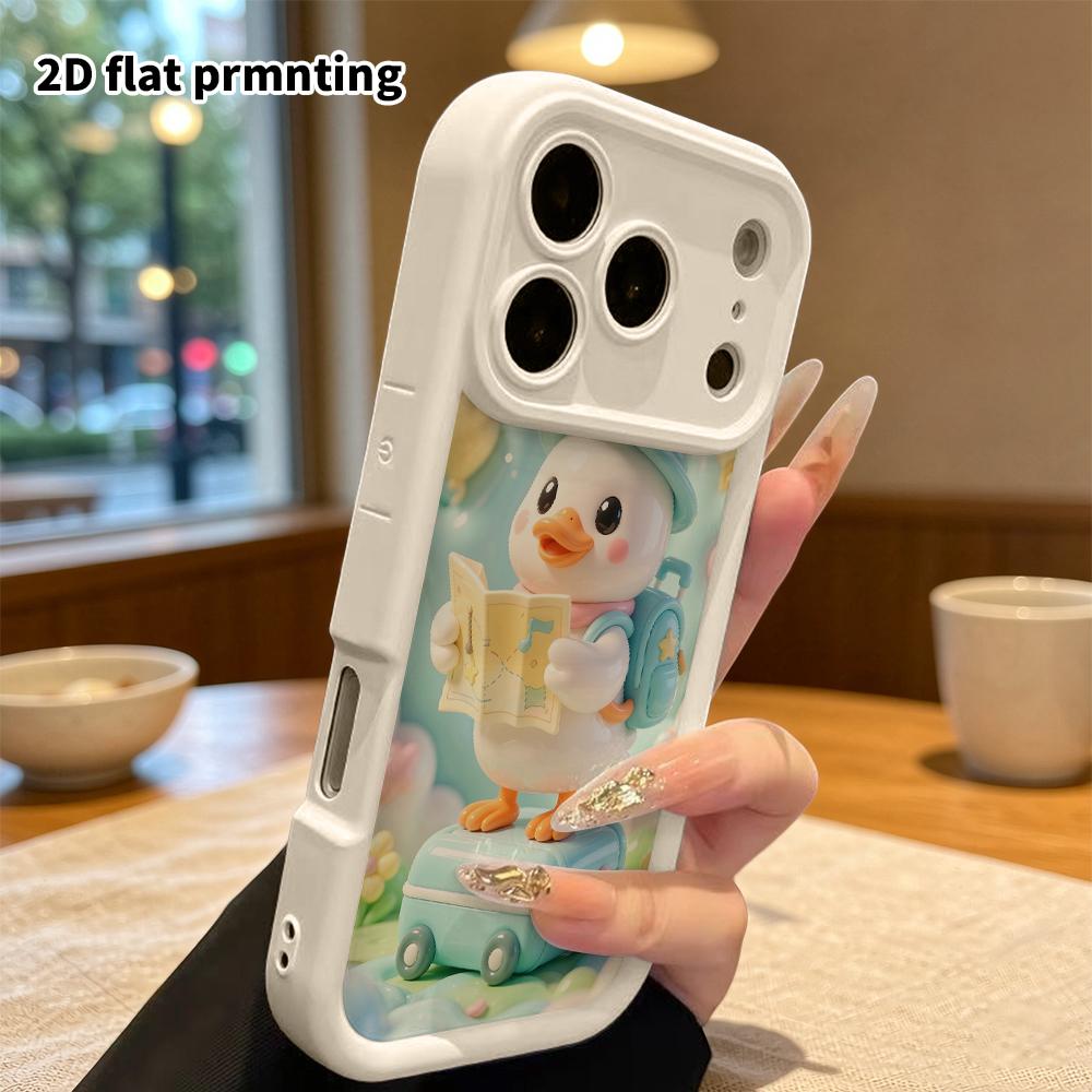 Чехол для телефона: 2D плоский дизайн, подходящий для защитного чехла iPhone 18 17 16 15 14 13 Pro, маленькая утка для путешествий, идеальный подарок на Рождество и Хэллоуин