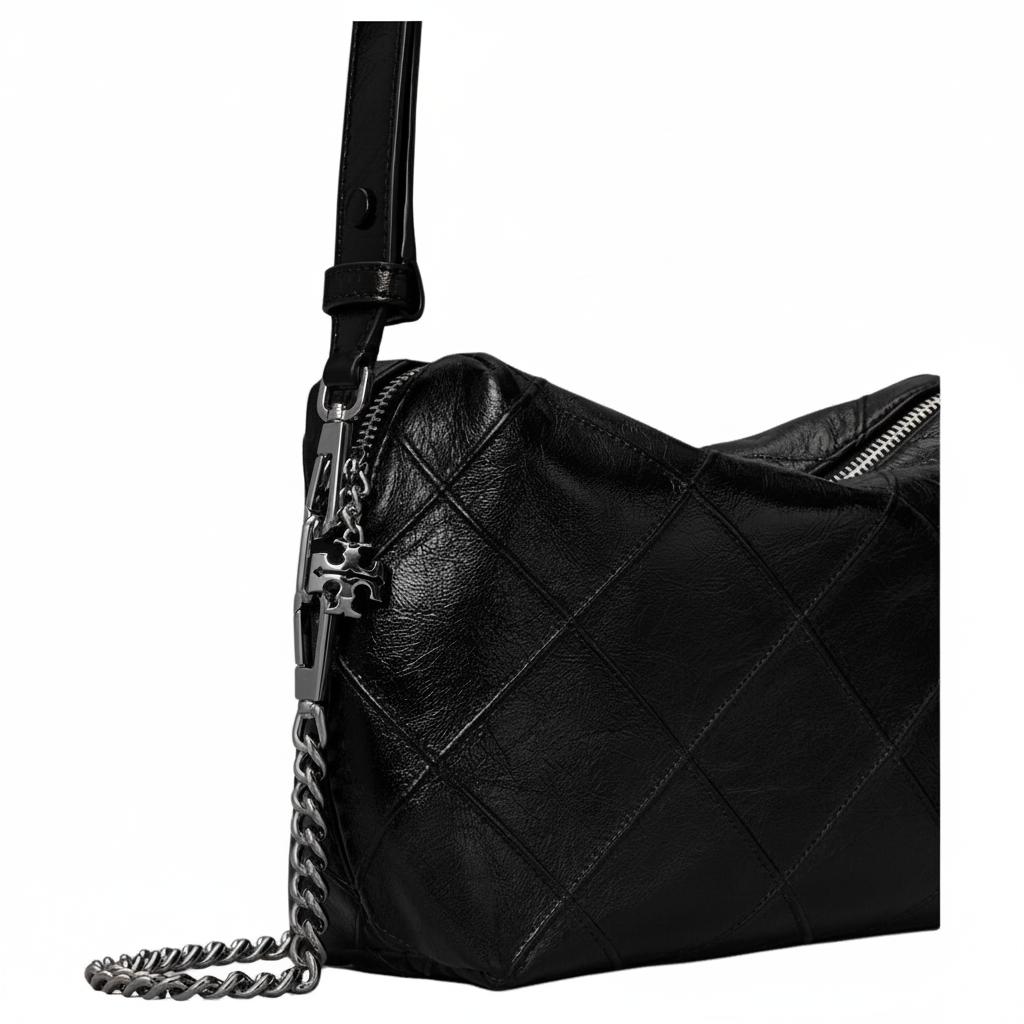 Tory Burch Fleming Adjustable Detachable Shoulder Strap Pleated Leather Tote Bag Large Women Tote Bags Black 183831-001