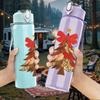 1PC Christmas Pine Tree 750ml Color Plastic Sports Water Bottle Leakproof Flip Straw Lid Suitable for Sports Office Home Use