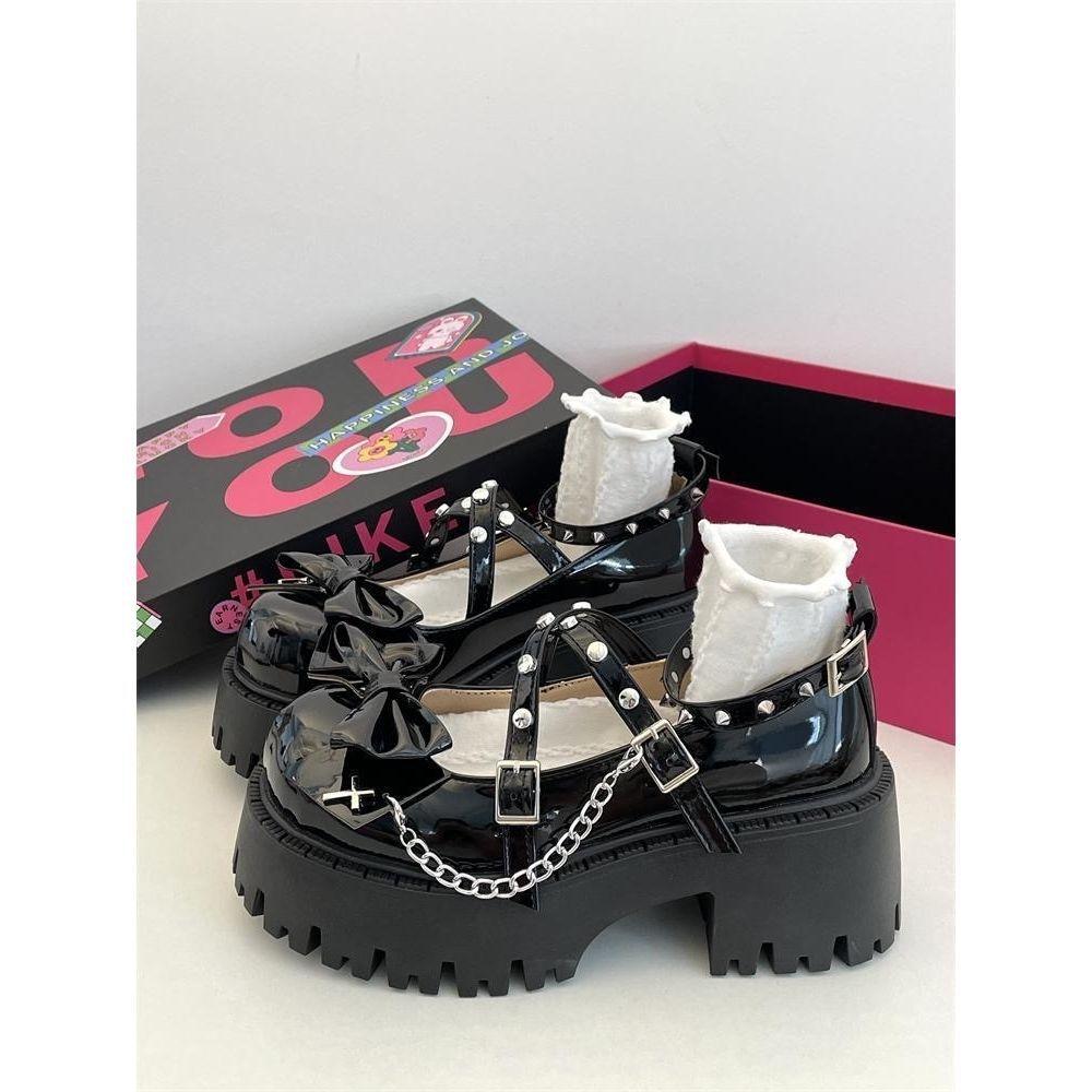 Женские готические панк кожаные туфли на платформе с ремешками на щиколотке и массивными каблуками